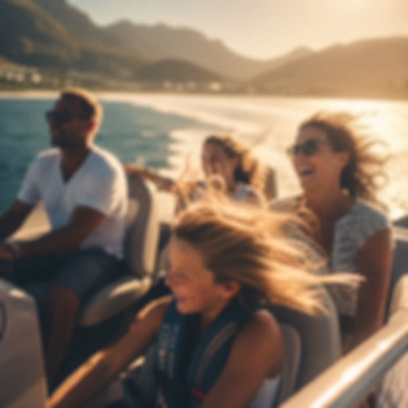 Friends on a speedboat at sea