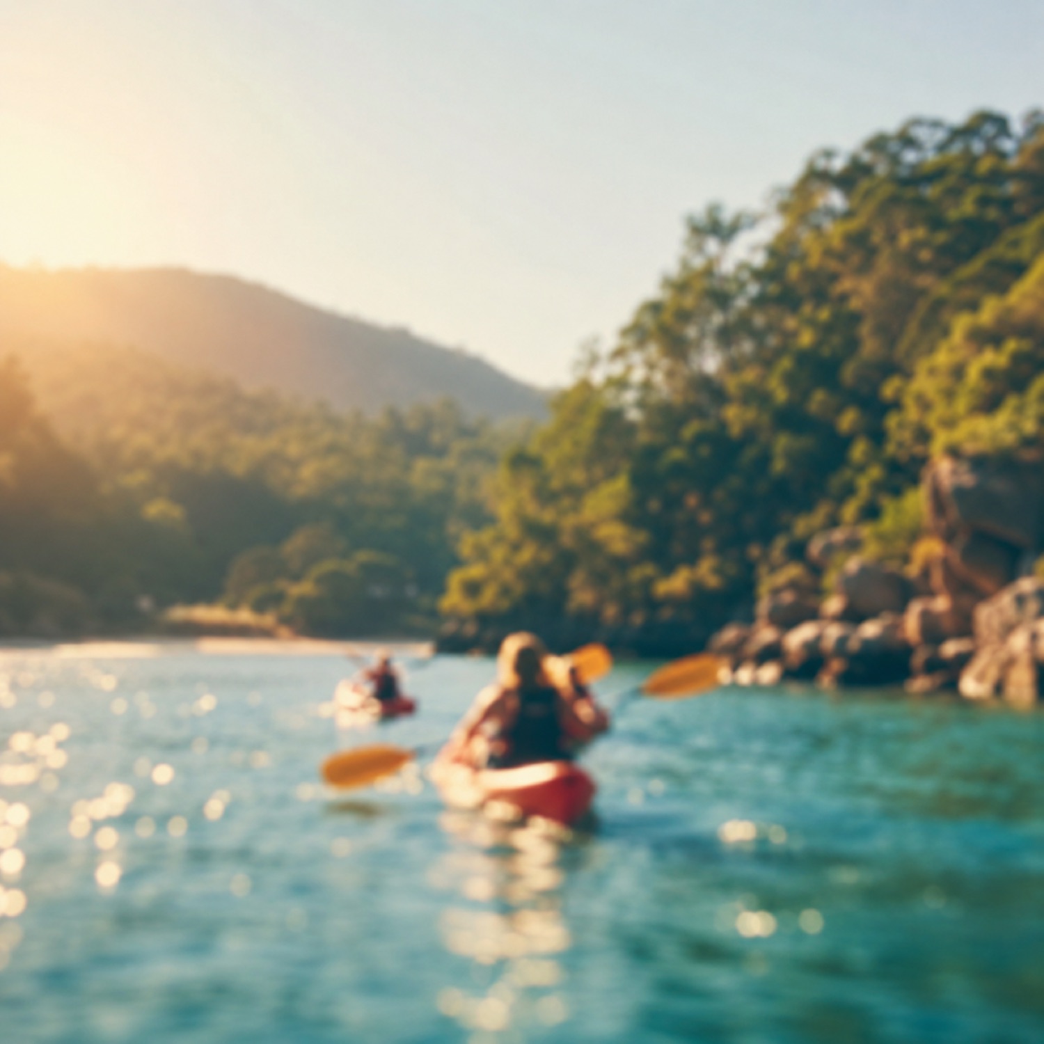 Kayaking across a calm bay