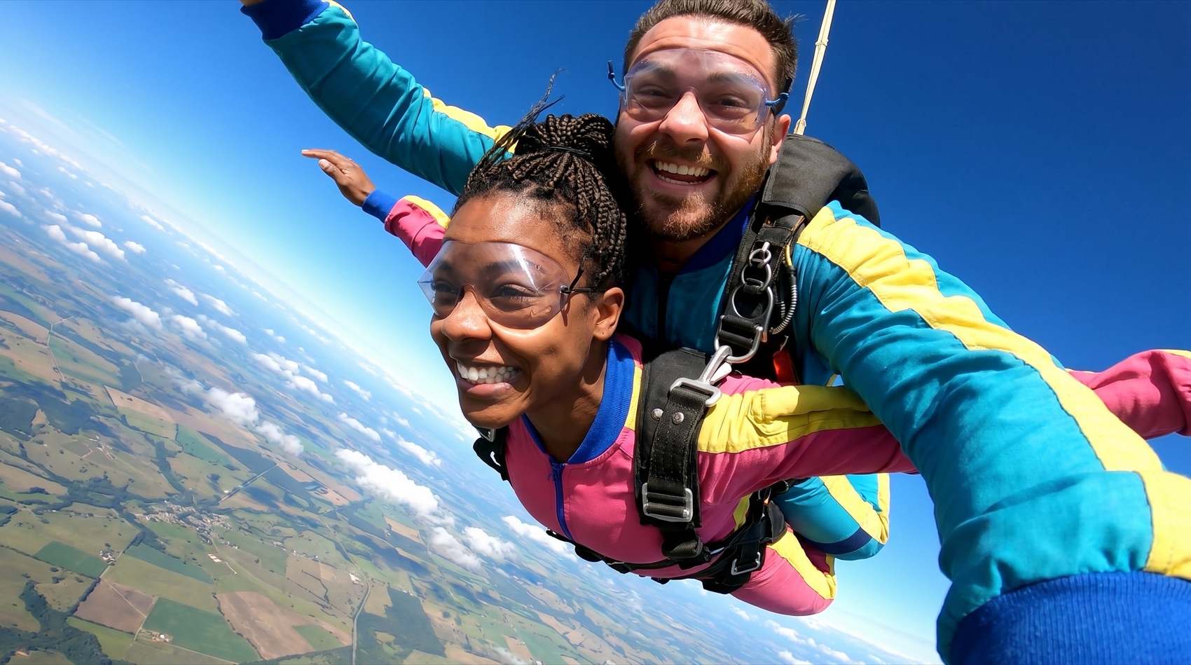 Tandem skydivers in freefall