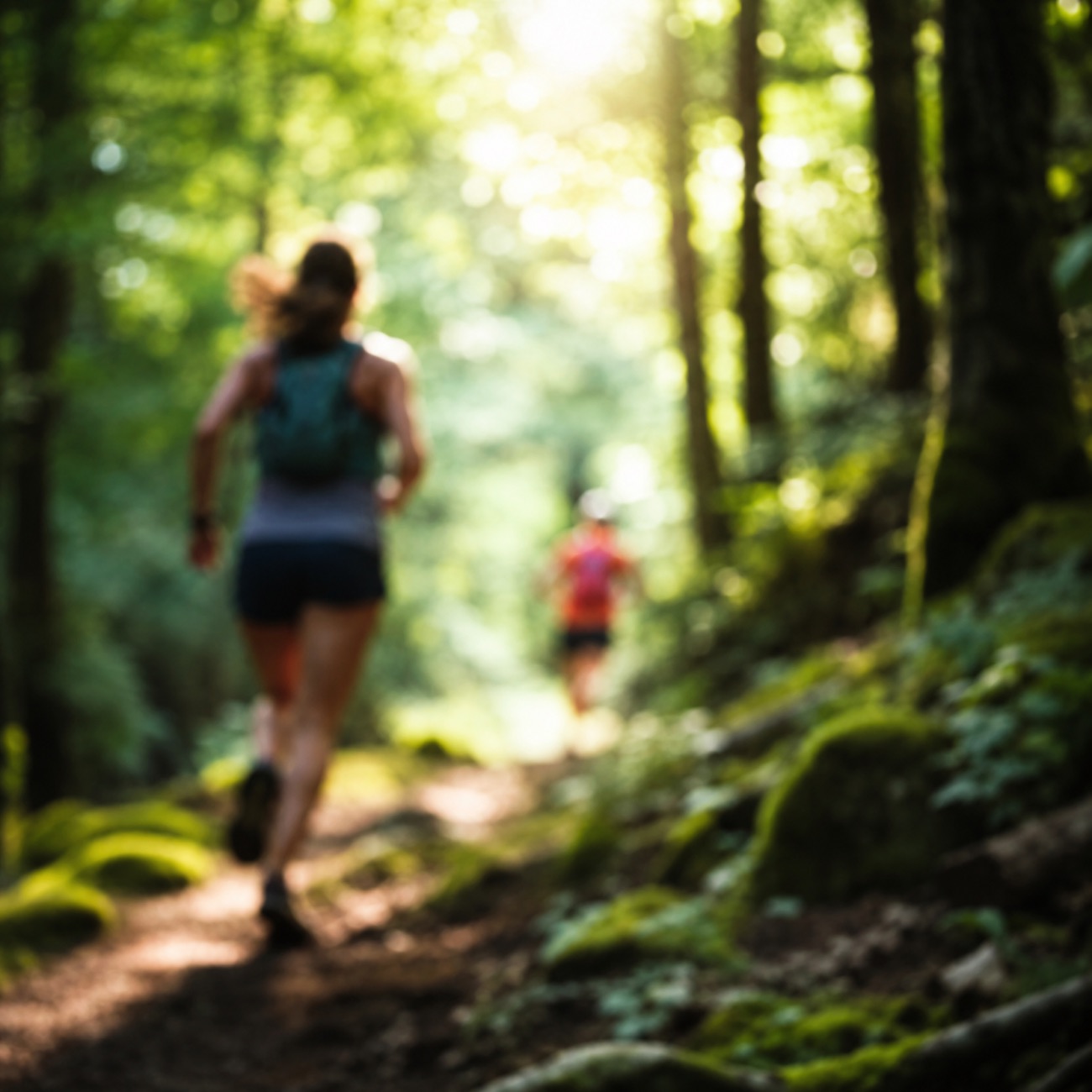 A trail runner in a forest